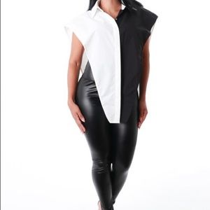 V Cut Black And White Top